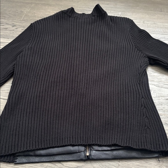 Melrose | Black Genuine Leather Front Zip Knit-Sleeve Jacket Full Moto Medium - Picture 13 of 14